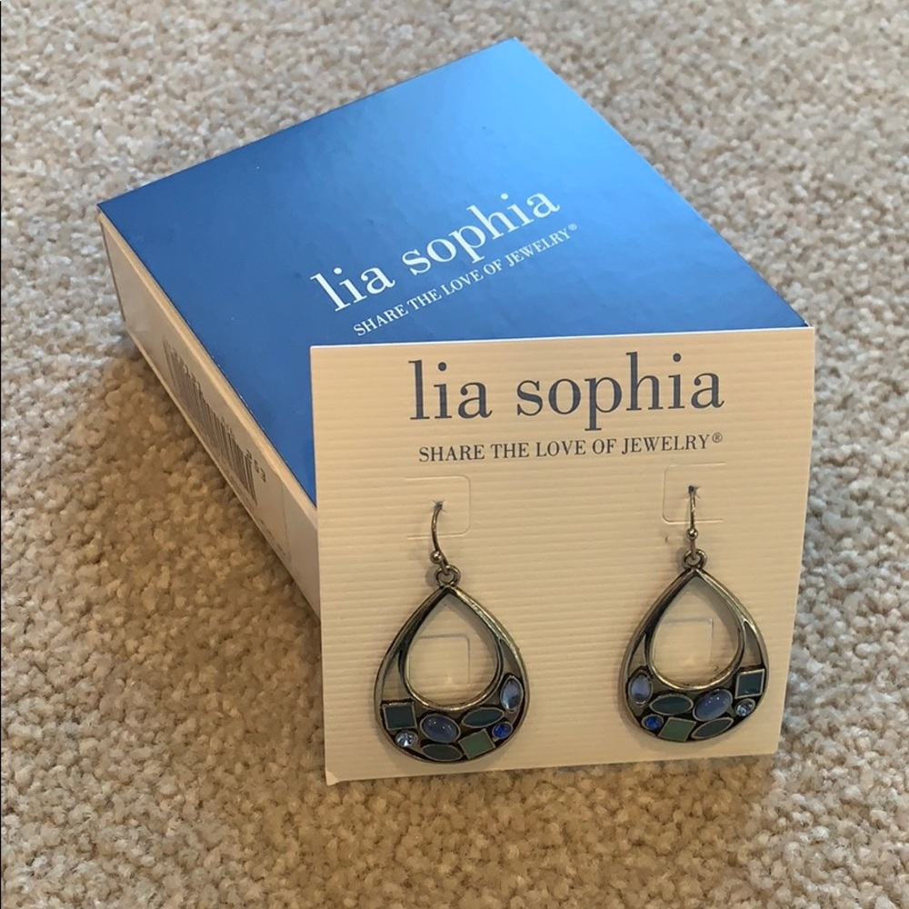 NWT, NIB Lia Sophia Earrings, silver and blues